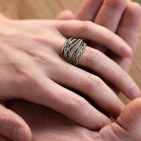 NEW Cross Cable Band Chunky Ring Gold & Silver Mixed Metals - Picture 6 of 7